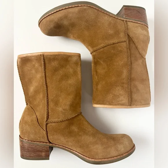UGG Cyrinda Unlined Stacked Heel Suede Boots in Chestnut - Picture 5 of 11
